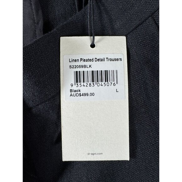 St. Agni Womens Black Linen Pleated Detailed Wide-Leg Trousers Size L - Picture 8 of 10